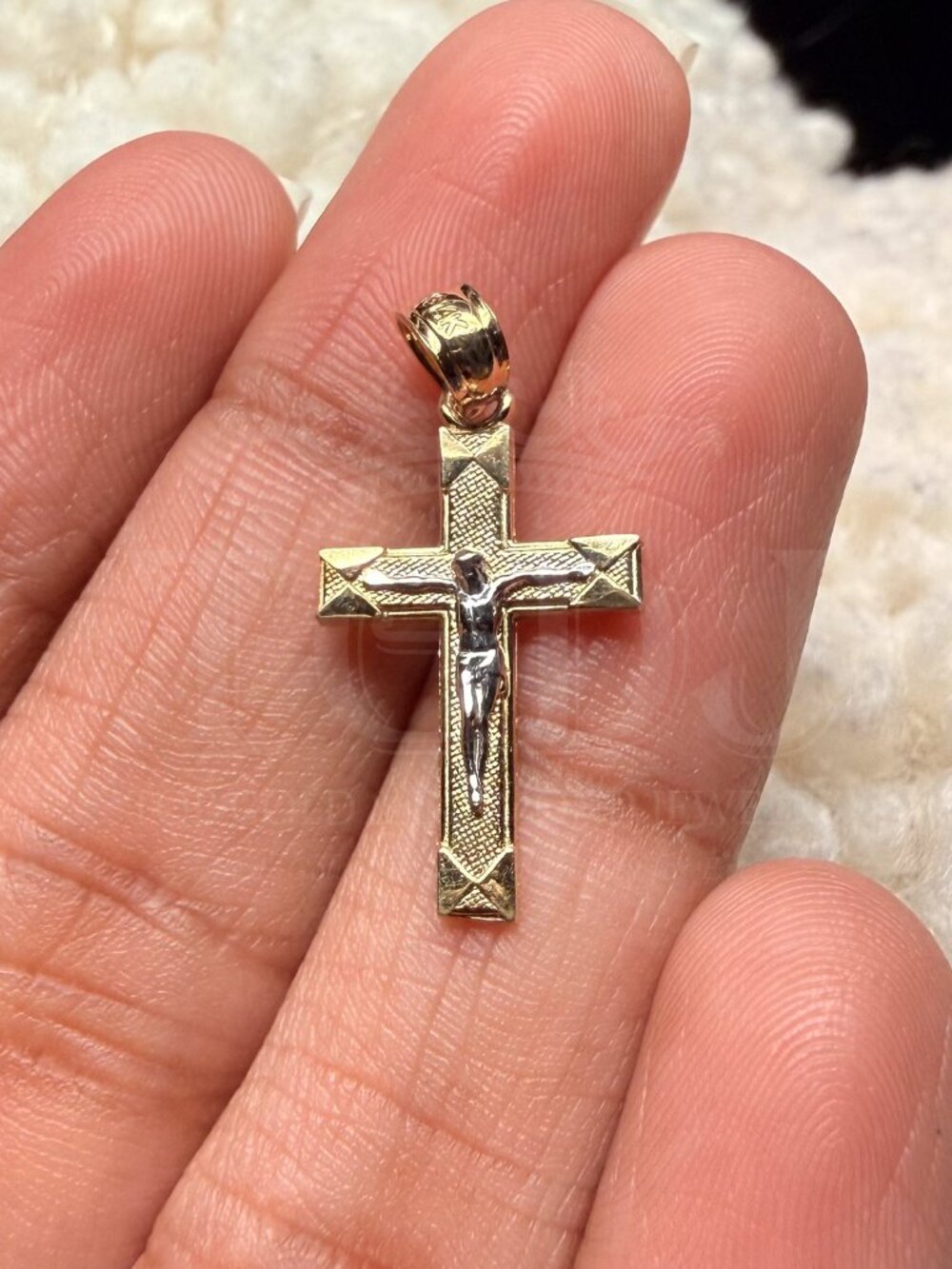 14K Two Tone Gold Crucufix Pendant